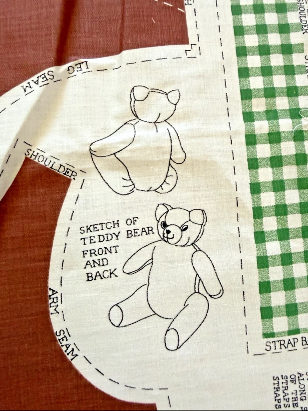 Vintage 1970s Cut & Sew Teddy Bear Toy Pillow Cotton w/Directions Handmade